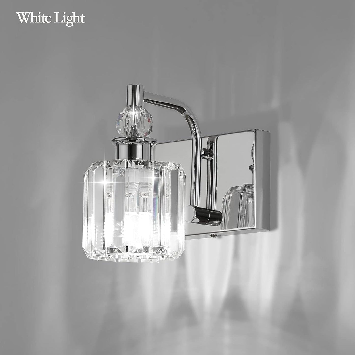 Modern chrome crystal vanity light for stylish bathroom illumination with elegant design and bright lighting.
