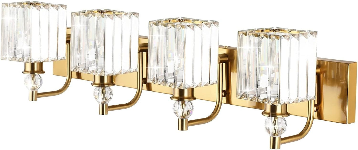 Brighten your bathroom with elegant Crystal Gold Vanity Lights. Illuminate your space with style and sophistication. Shop now for the perfect bathroom lighting solution.