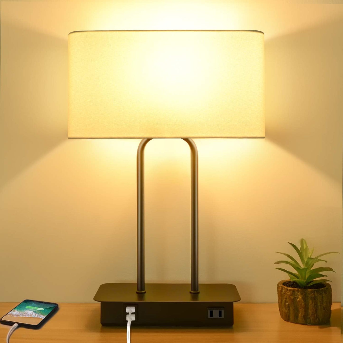 DreamHolder Table Lamp with 3 USB Ports, AC Outlet & Phone Stand