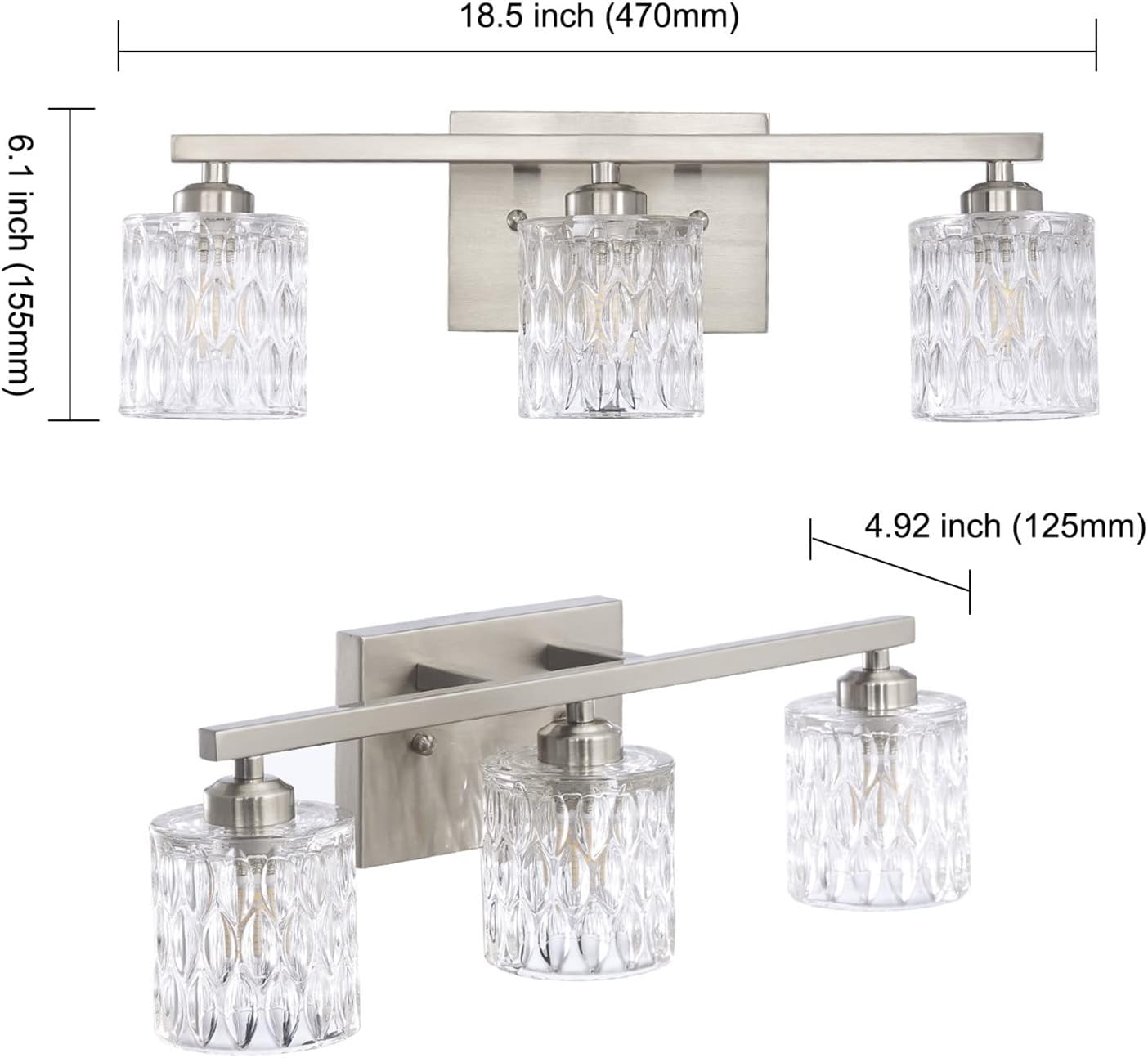 3-Light Crystal Glass Vanity, Brushed Nickel theluminousdecor