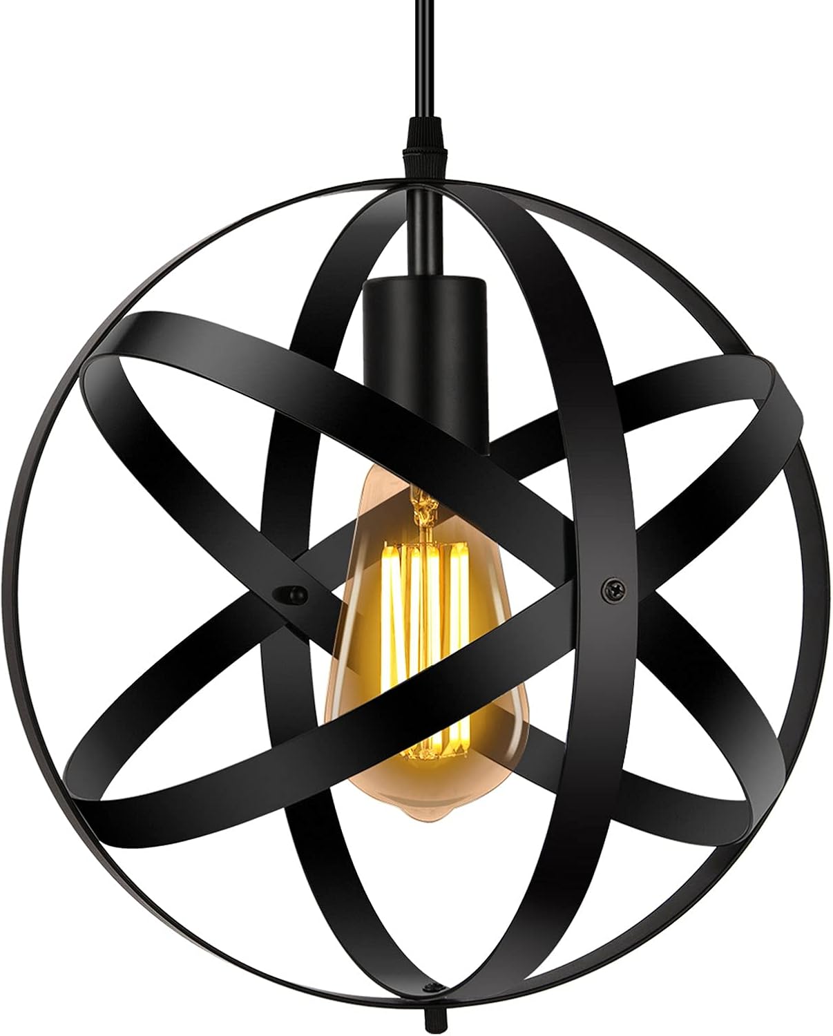 Industrial Black Pendant Light | Vintage Globe Design | Adjustable