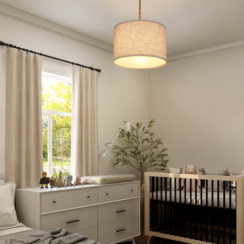 Plug in Beige Linen Pendant Light, 15ft Hemp Rope Cord (2 Pack)-HPIP09G