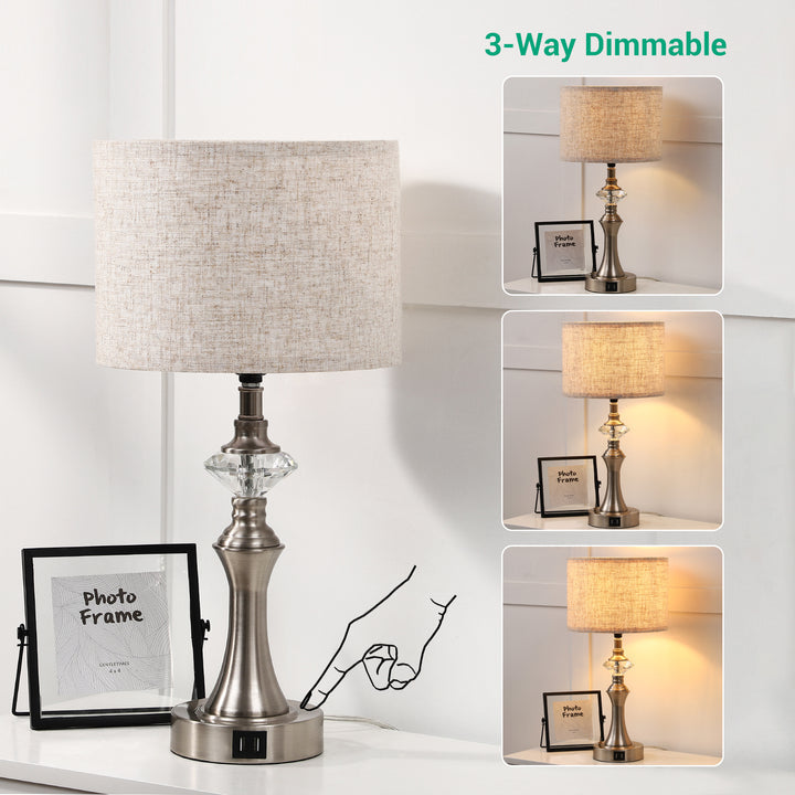 3-Way Dimmable Touch Control Table Lamp with 2 USB Ports, 2 Pack-HLTL06C1