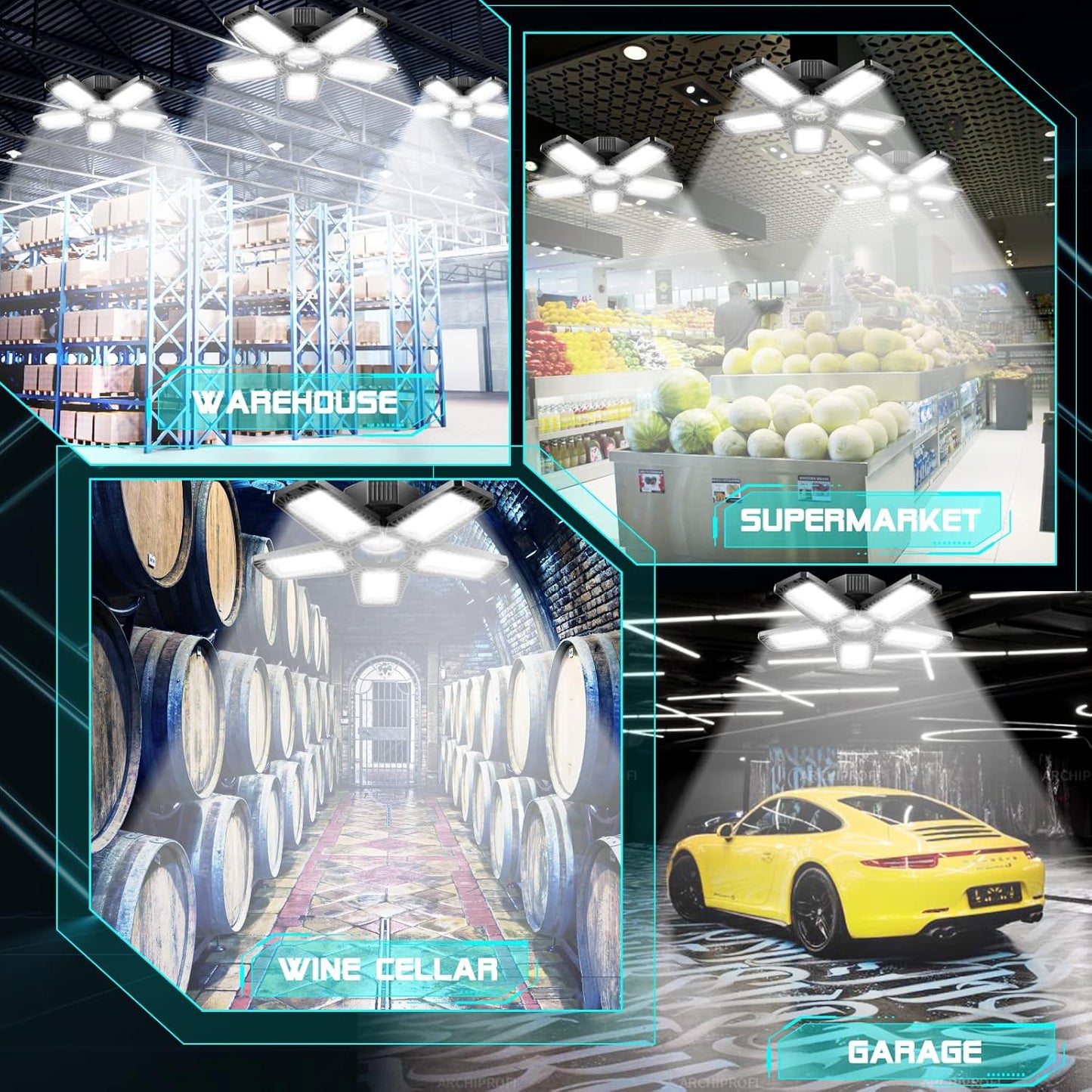 Garage LED Lights Screw in with 5+1 Deformable Panels 160W LED Garage