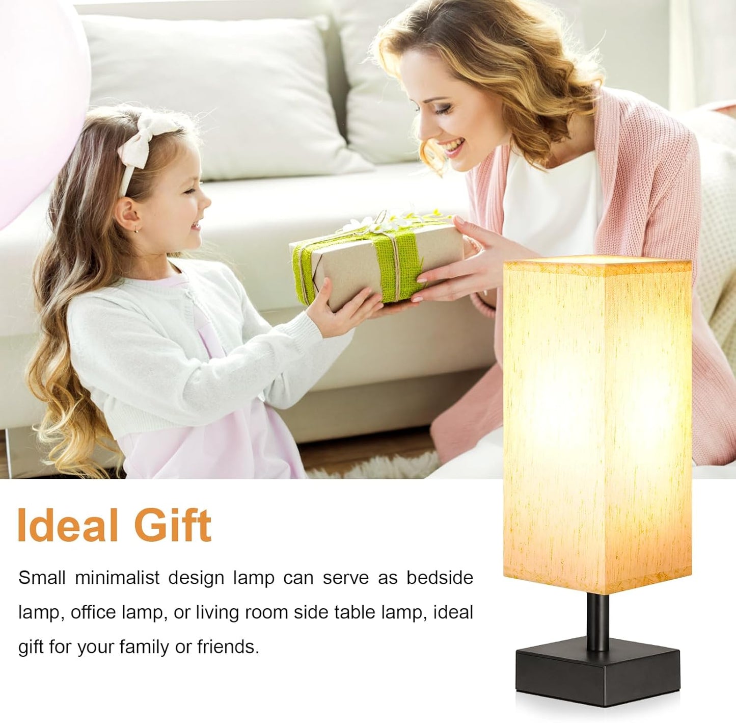 Small Table Lamp for Bedroom - Minimalist Nightstand Light - E26 Base
