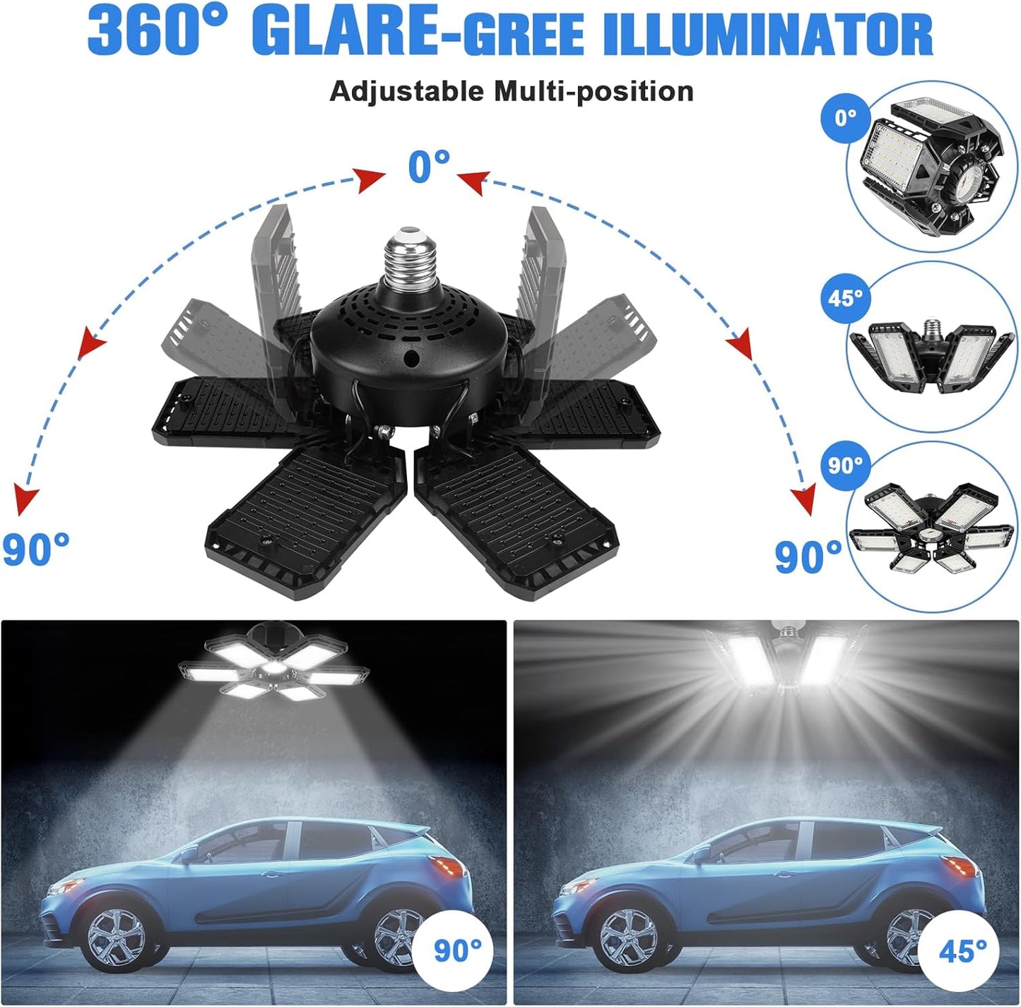 LED Garage Lights Bulb 2 Pack 180W | 18000LM | 6+1 Panels | 6500K