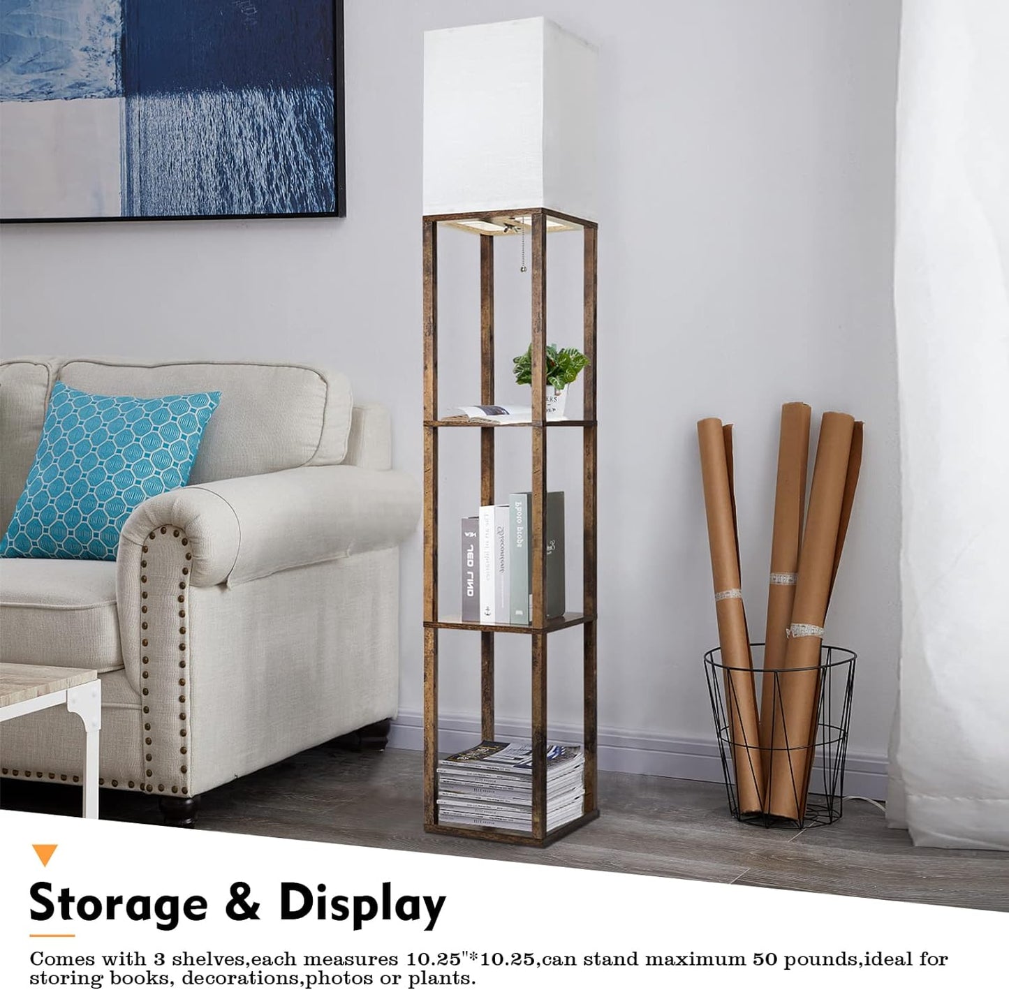 Floor Lamp with Shelves | Modern | Adjustable Color Temp | 8W Bulb