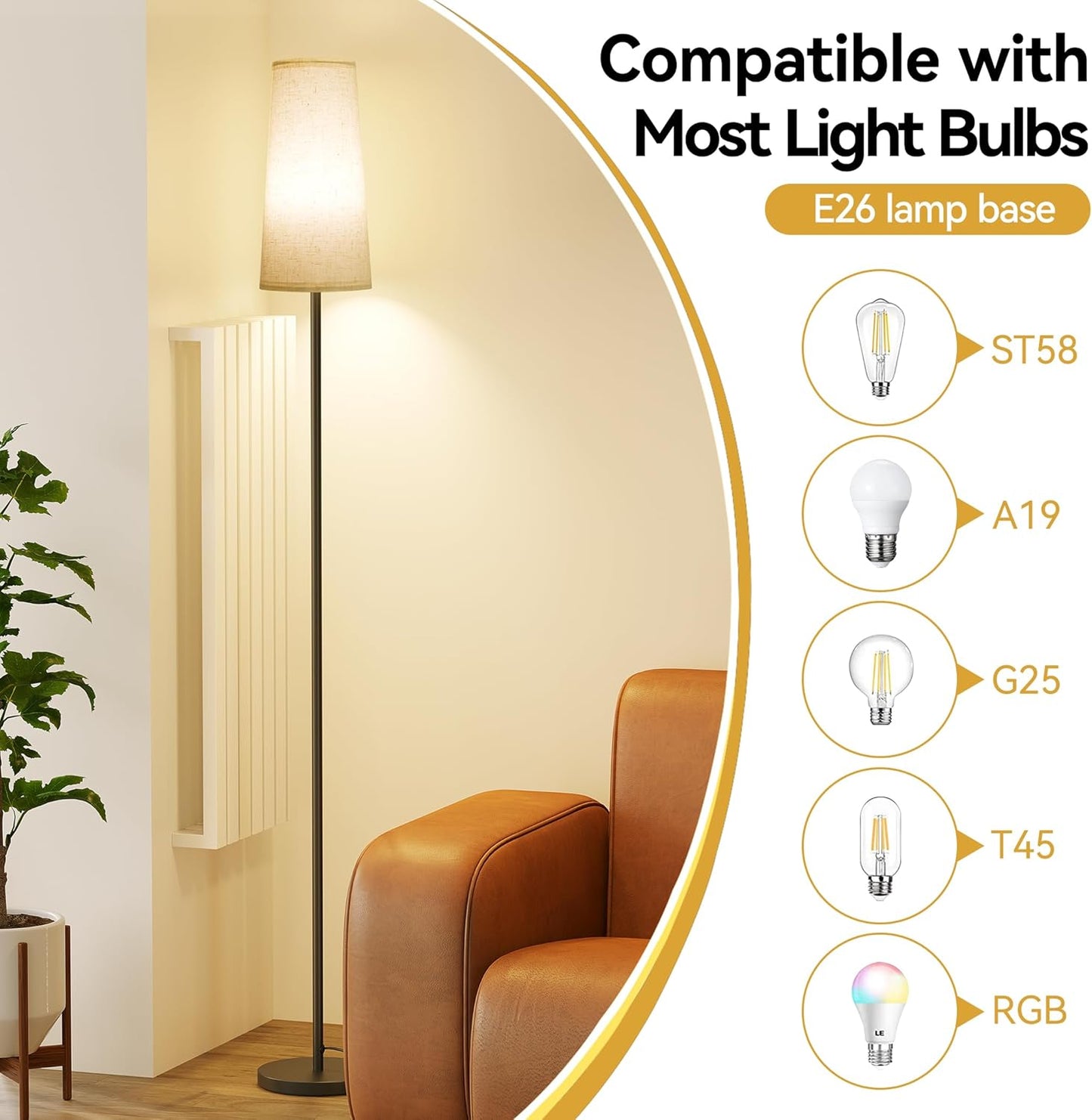 Black Floor Lamp with Adjustable LED Bulb - 3 Color Temperatures