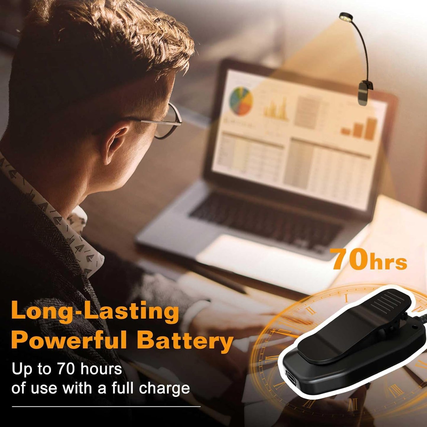 Rechargeable Book Reading Light - Adjustable Brightness, 3 Colors