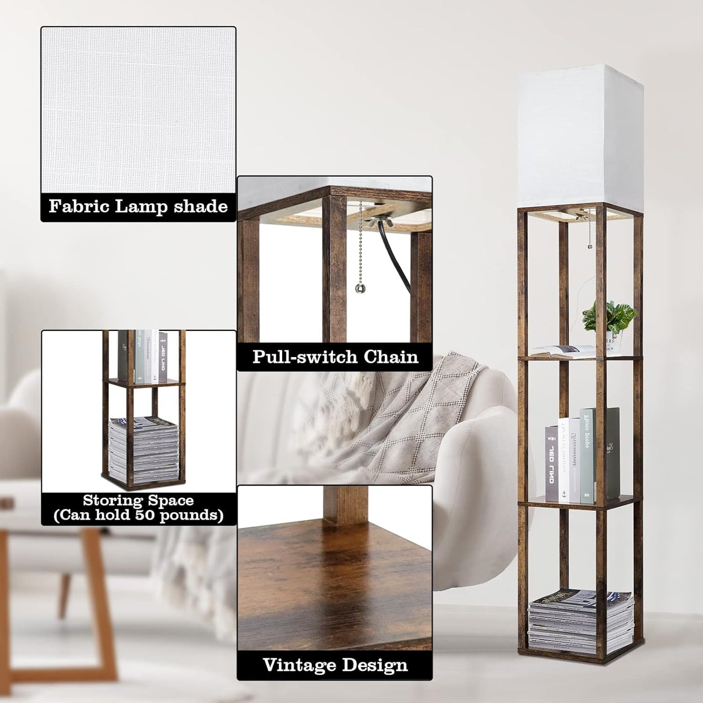 Floor Lamp with Shelves | Modern | Adjustable Color Temp | 8W Bulb