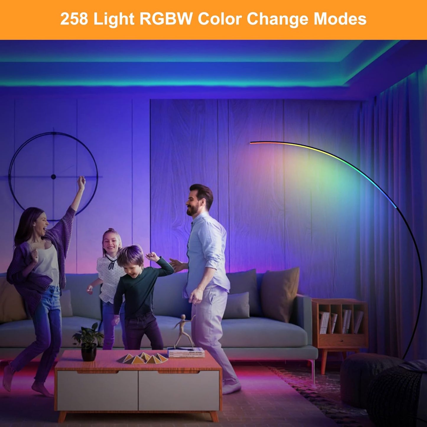 RGBW Modern Arched Standing Floor Lamp | 69.99" | Dimmable