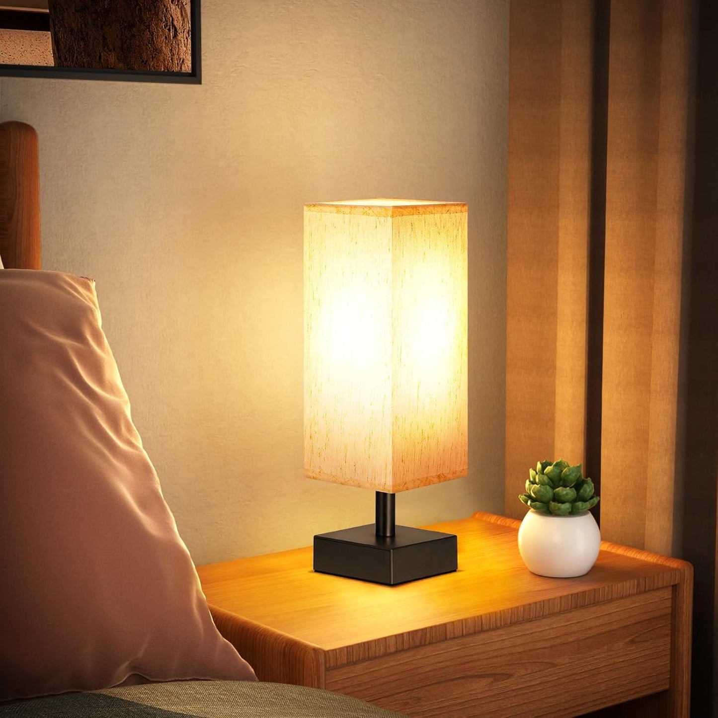 Small Table Lamp for Bedroom - Minimalist Nightstand Light - E26 Base
