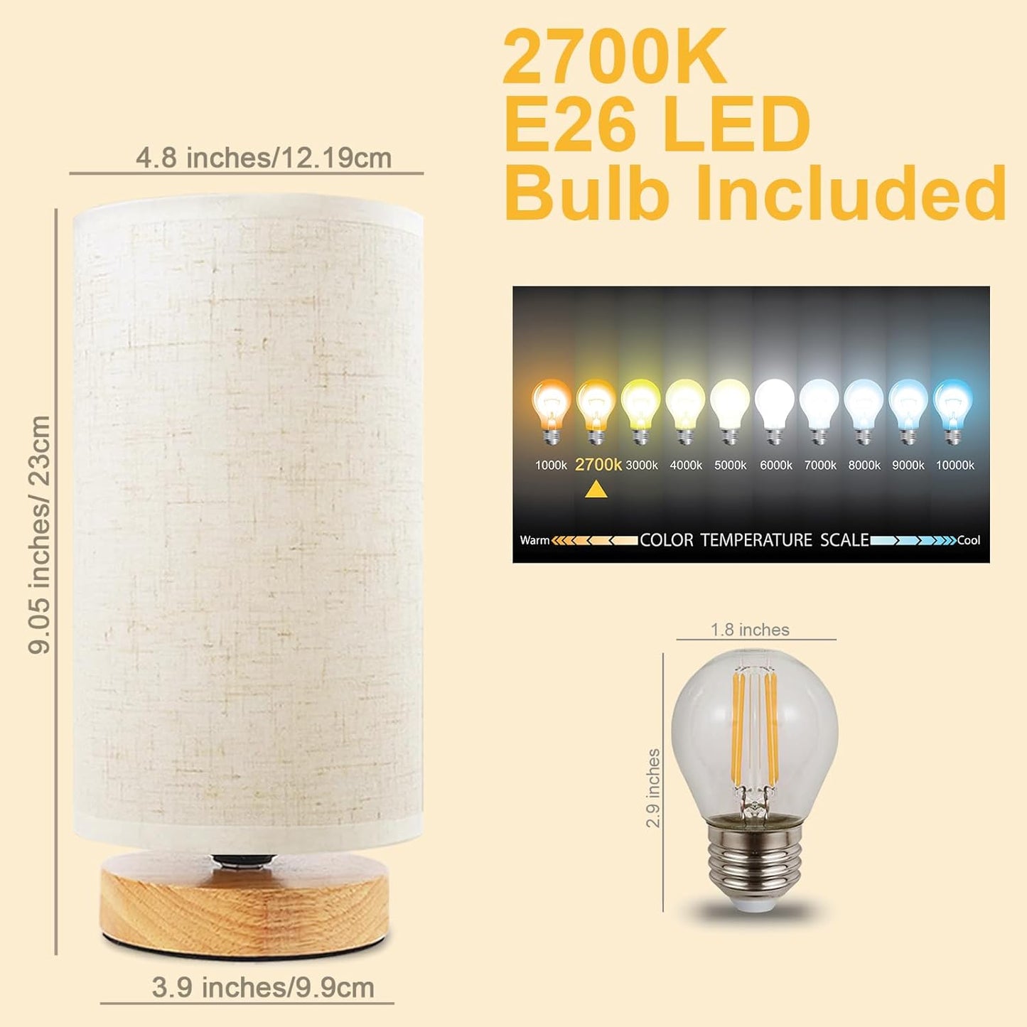 Small Table Lamp for Bedroom - Minimalist Warm Light - E26 Base