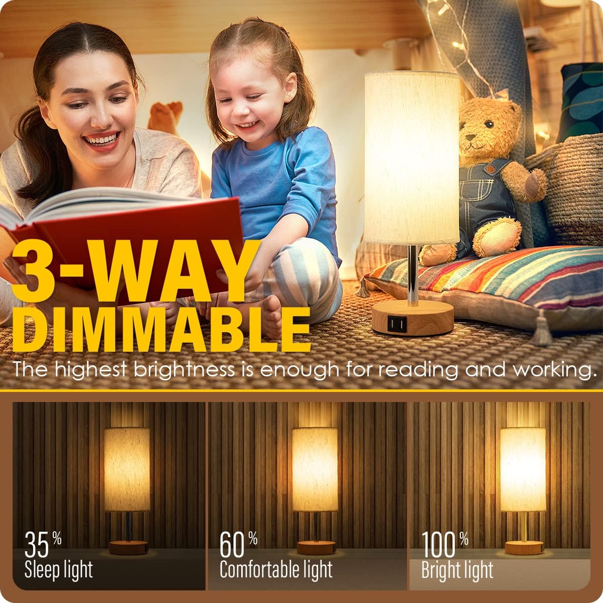 DreamHolder Table Lamp with 3 USB Ports, AC Outlet, Phone Charge