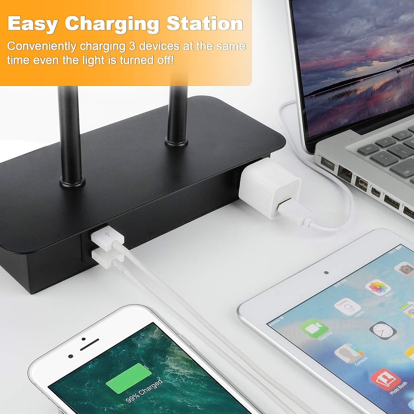 DreamHolder Table Lamp with 3 USB Ports, AC Outlet & Phone Stand
