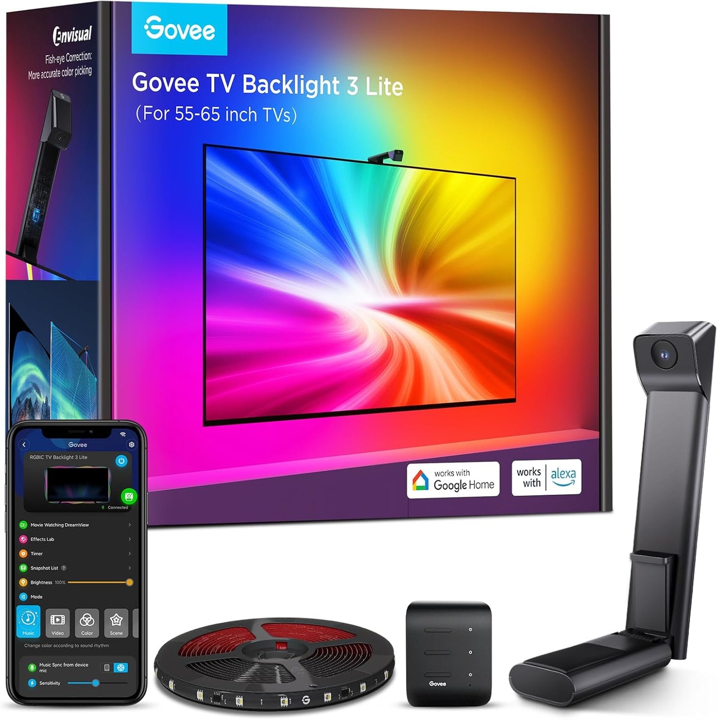 Govee TV Backlight 3 Lite - RGBICW Wi-Fi LED Strip Lights with Camera