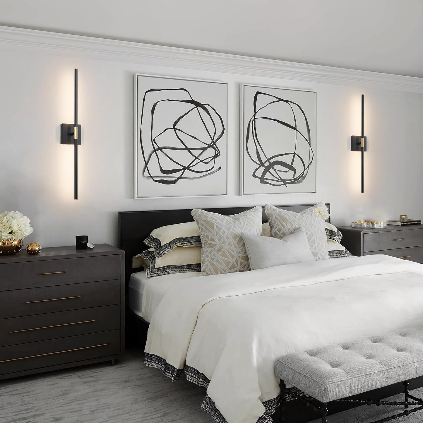 Rechargeable Wall Sconces - 2 Pack, Black & Gold, Remote Control