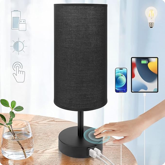 DreamHolder Table Lamp with 3 USB Ports, AC Outlet, Phone Charge