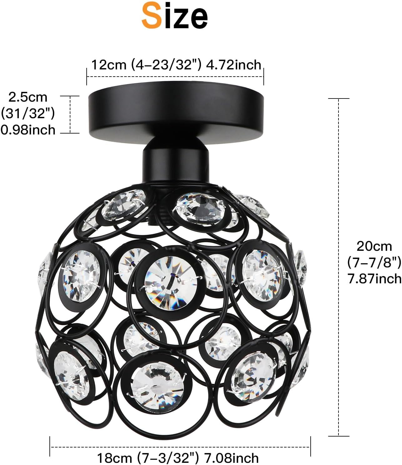 Black Mini Crystal Chandelier - Semi Flush Mount - E26 Base