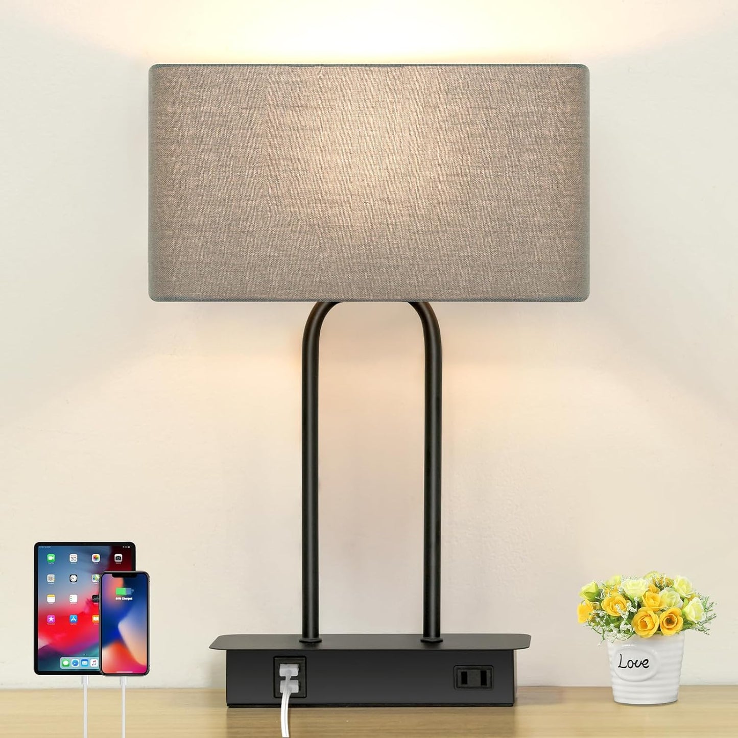 DreamHolder Table Lamp with 3 USB Ports, AC Outlet & Phone Stand