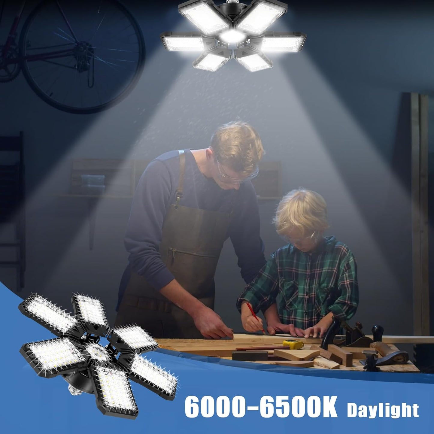LED Garage Lights Bulb 2 Pack 180W | 18000LM | 6+1 Panels | 6500K