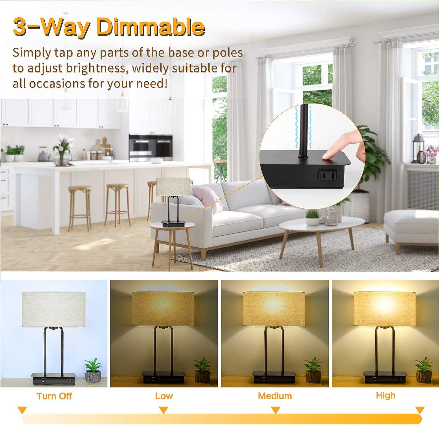 DreamHolder Table Lamp with 3 USB Ports, AC Outlet & Phone Stand