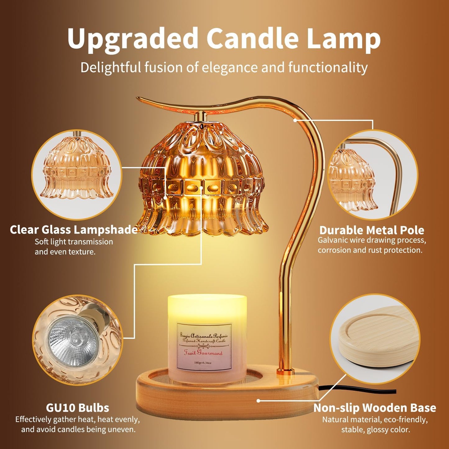 Vintage Flower Candle Warmer Lamp with Timer - Dimmable - Clear