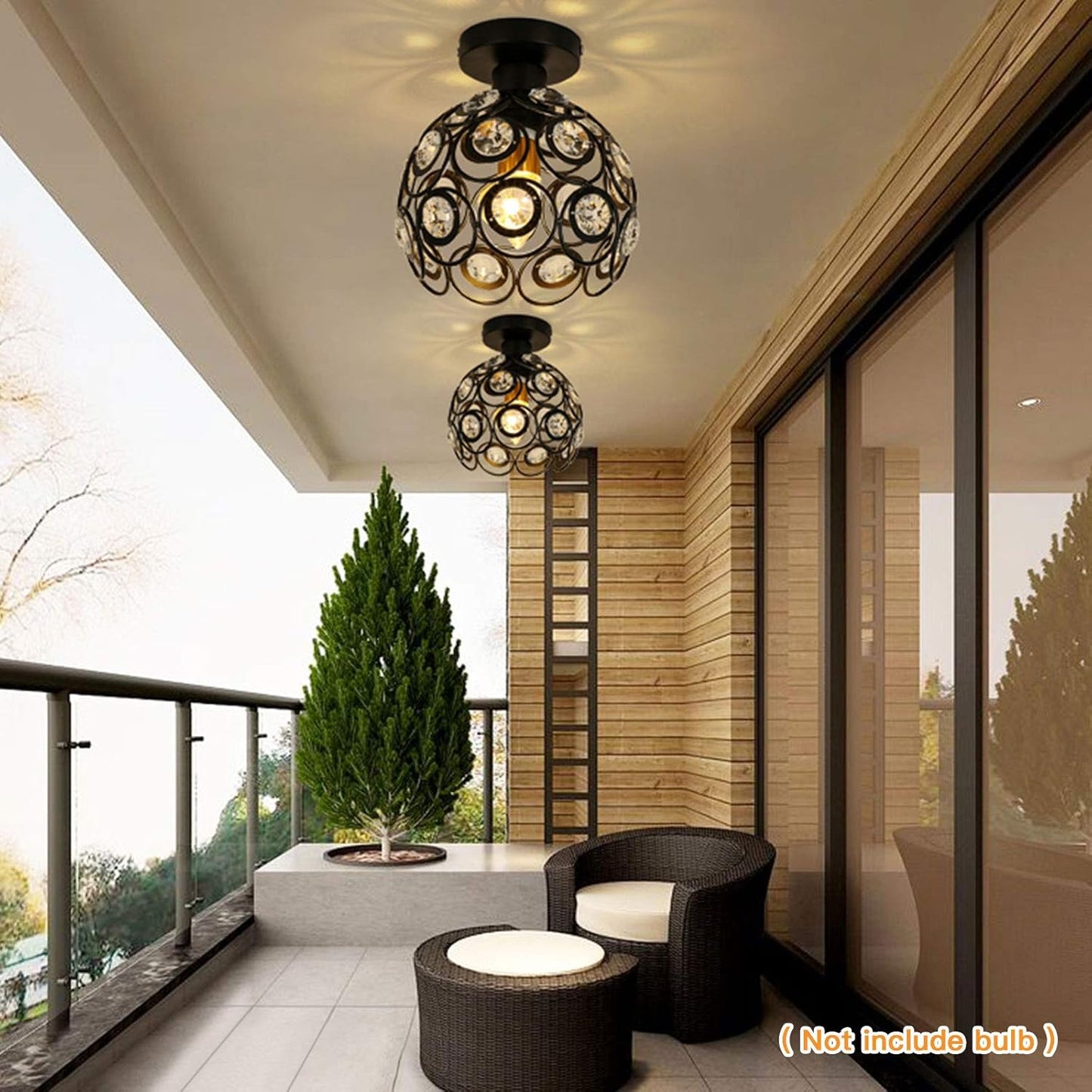 Black Mini Crystal Chandelier - Semi Flush Mount - E26 Base