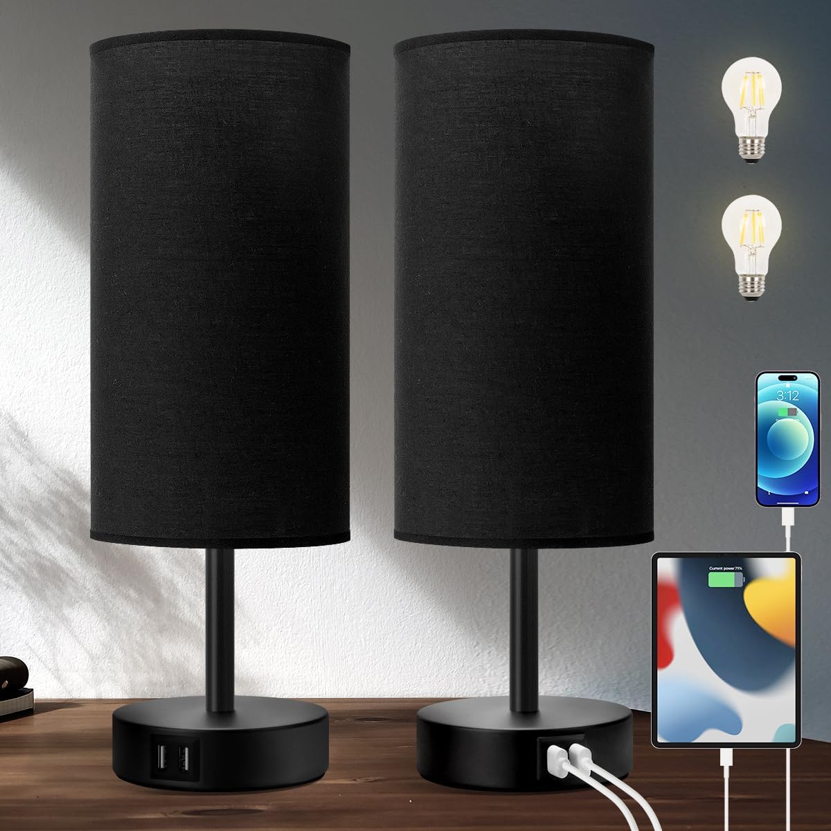 DreamHolder Table Lamp with 3 USB Ports, AC Outlet, Phone Charge
