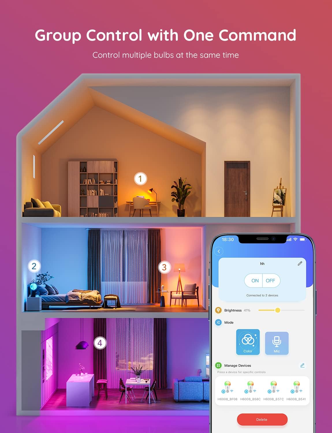 Smart Color Changing LED Light Bulbs - Alexa & Google Compatible