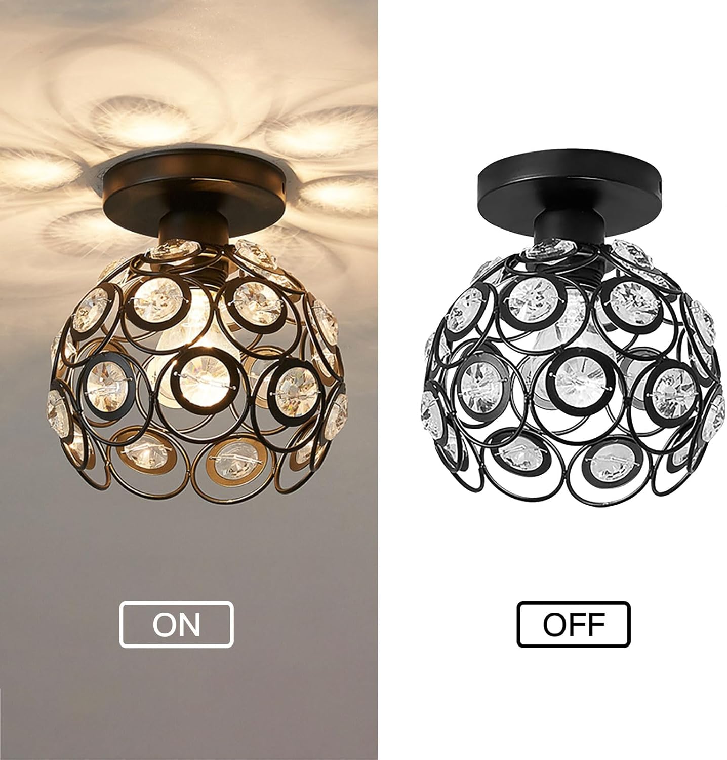 Black Mini Crystal Chandelier - Semi Flush Mount - E26 Base