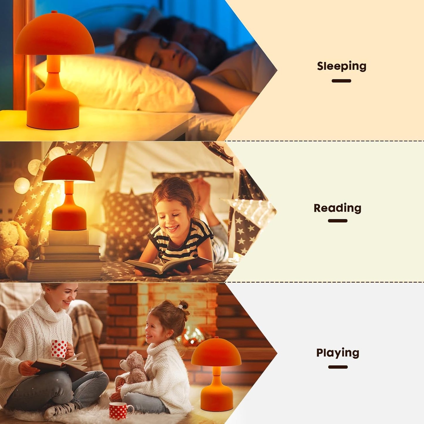Mushroom Table Lamp - Modern Bedside Lamp, Flocking Shade - Orange