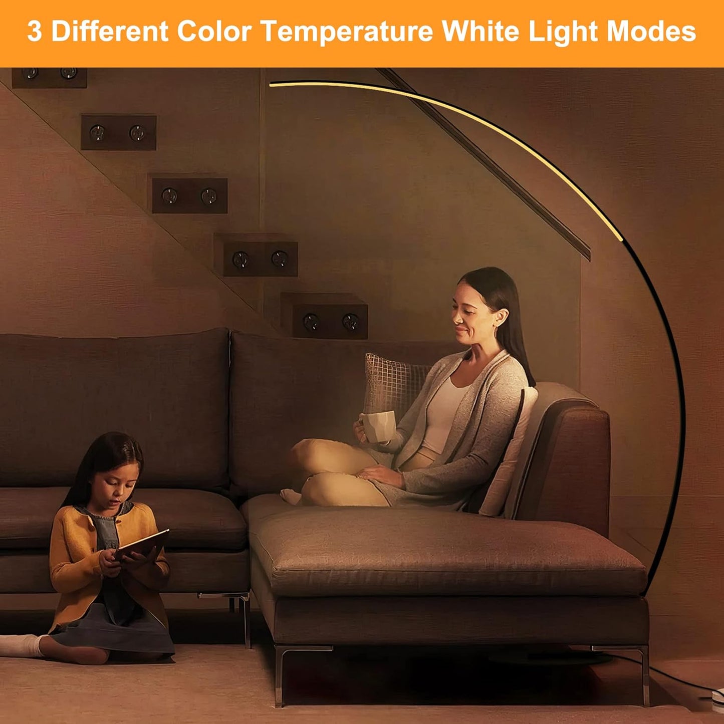 RGBW Modern Arched Standing Floor Lamp | 69.99" | Dimmable