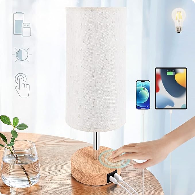 DreamHolder Table Lamp with 3 USB Ports, AC Outlet, Phone Charge