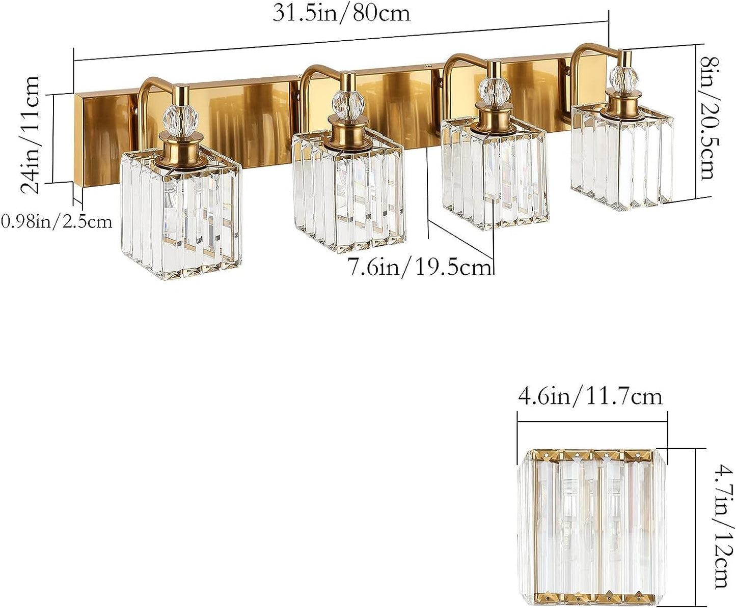 Brighten your bathroom with elegant Crystal Gold Vanity Lights. Illuminate your space with style and sophistication. Shop now for the perfect bathroom lighting solution.