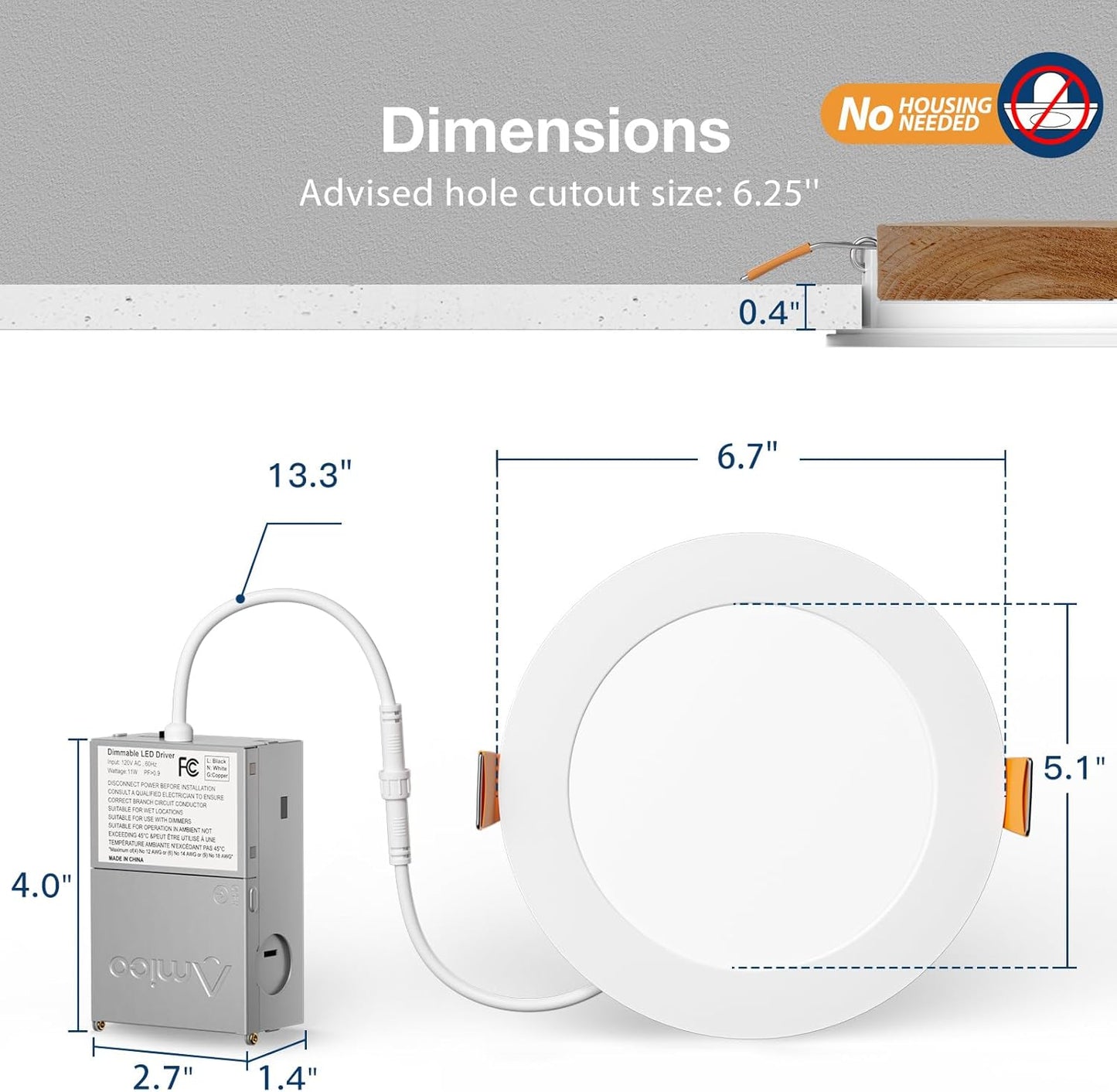 6 Pack Ultra-Thin LED Recessed Ceiling Lights - 5CCT, 12W, 1050LM