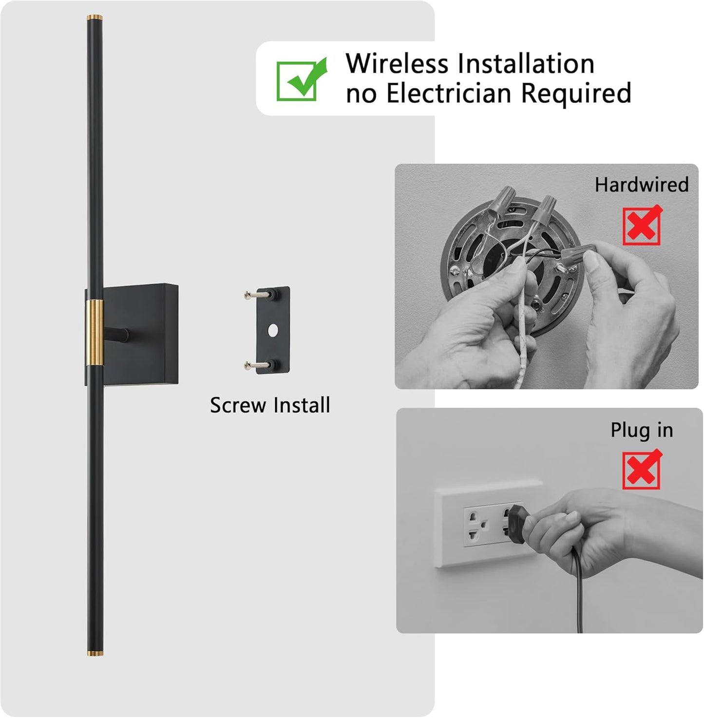 Rechargeable Wall Sconces - 2 Pack, Black & Gold, Remote Control