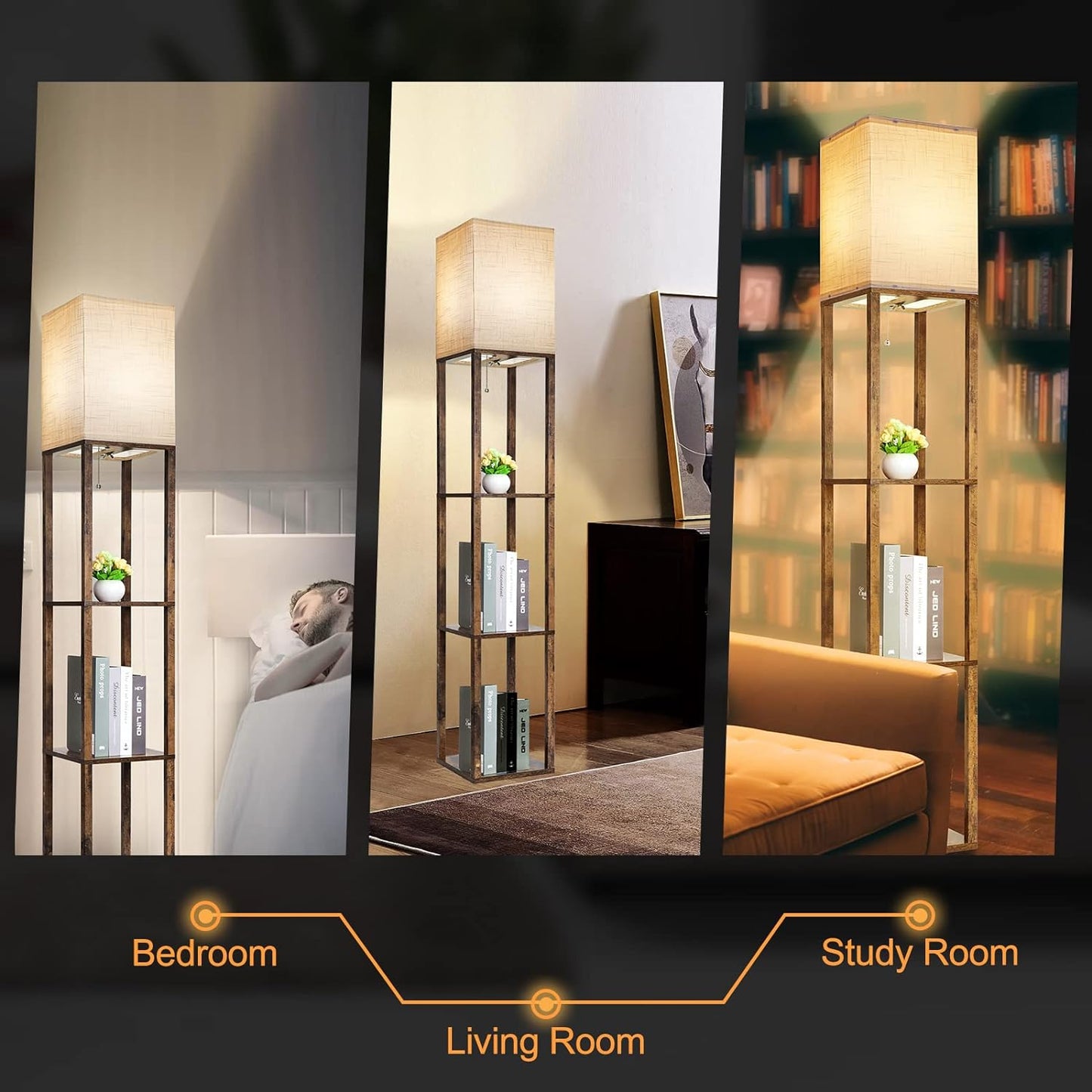 Floor Lamp with Shelves | Modern | Adjustable Color Temp | 8W Bulb