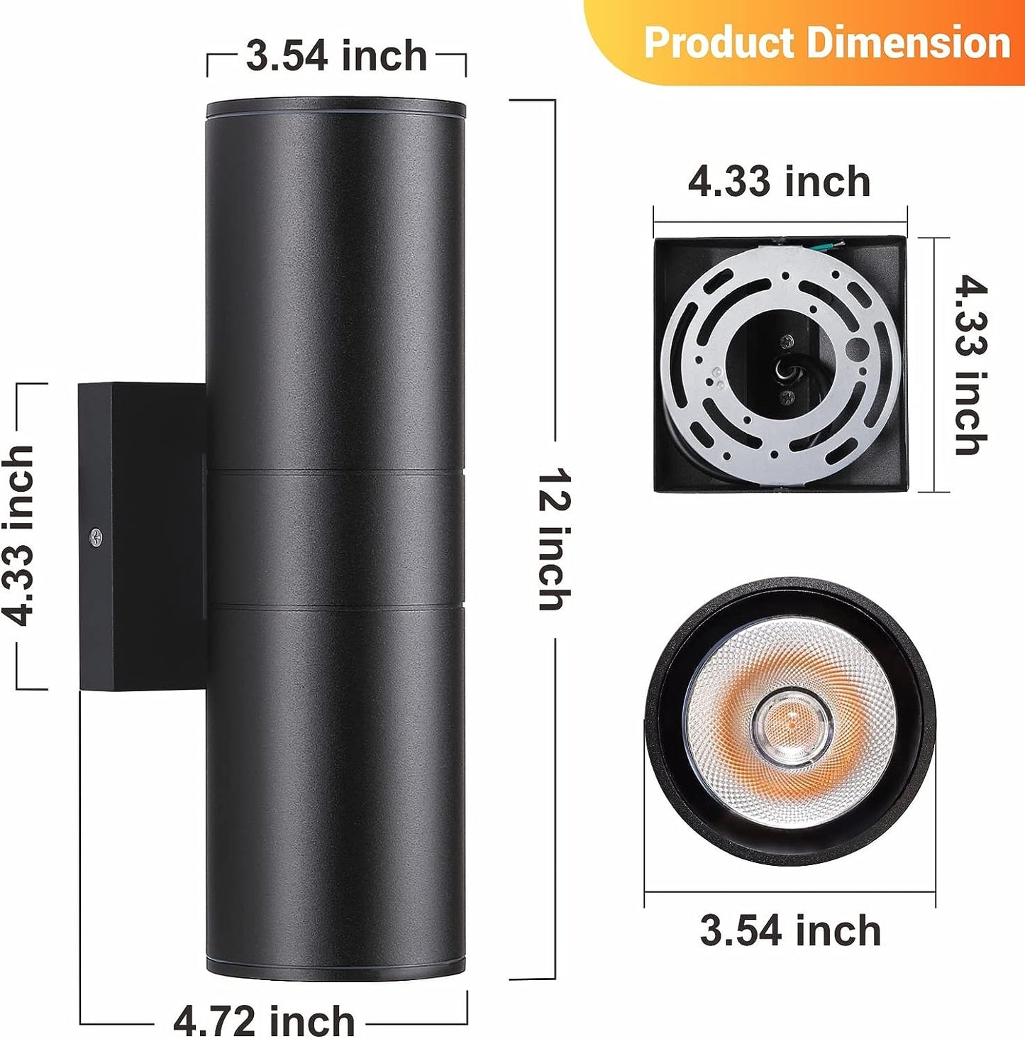 Modern Cylinder Up and Down Wall Lights, Matte Black theluminousdecor