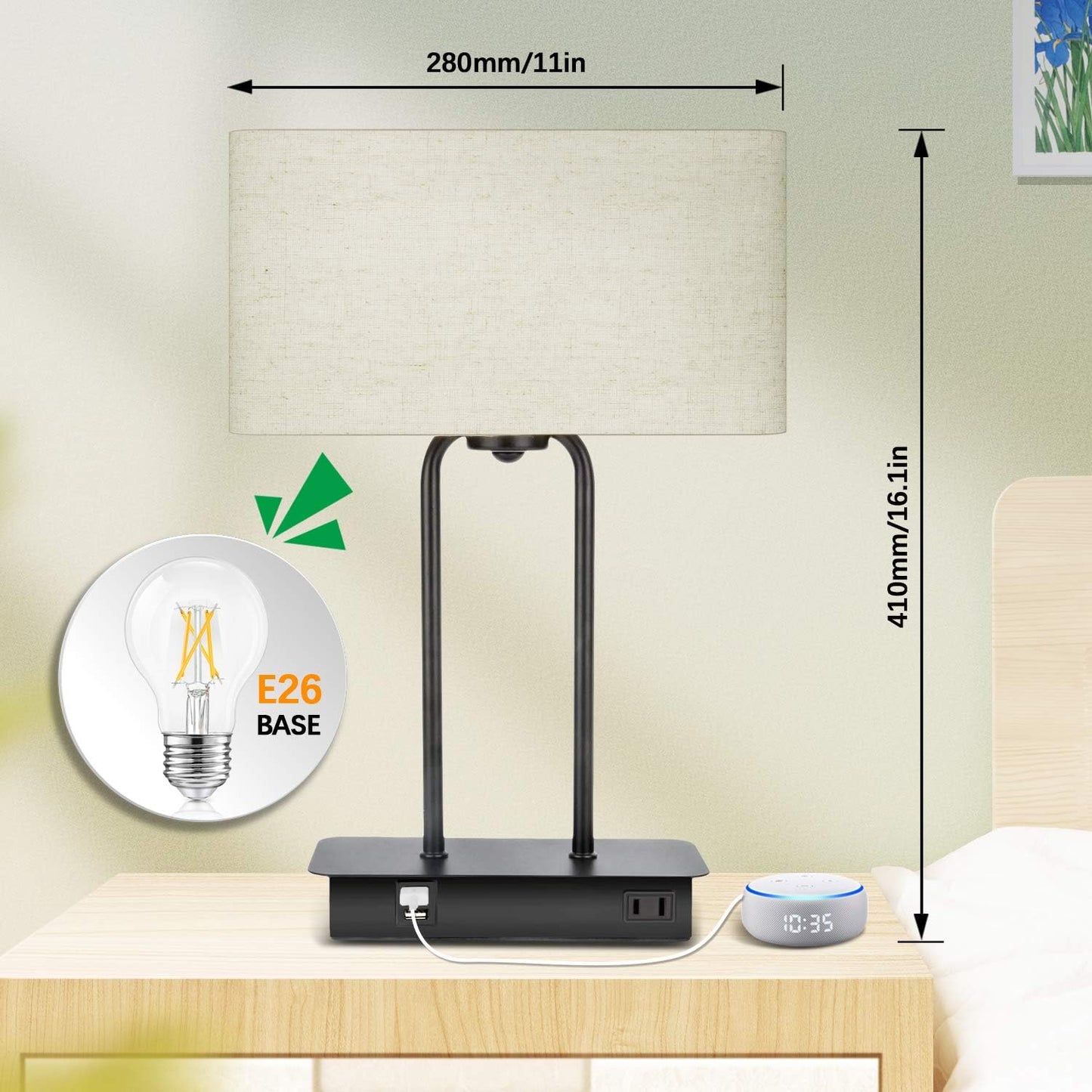 DreamHolder Table Lamp with 3 USB Ports, AC Outlet & Phone Stand