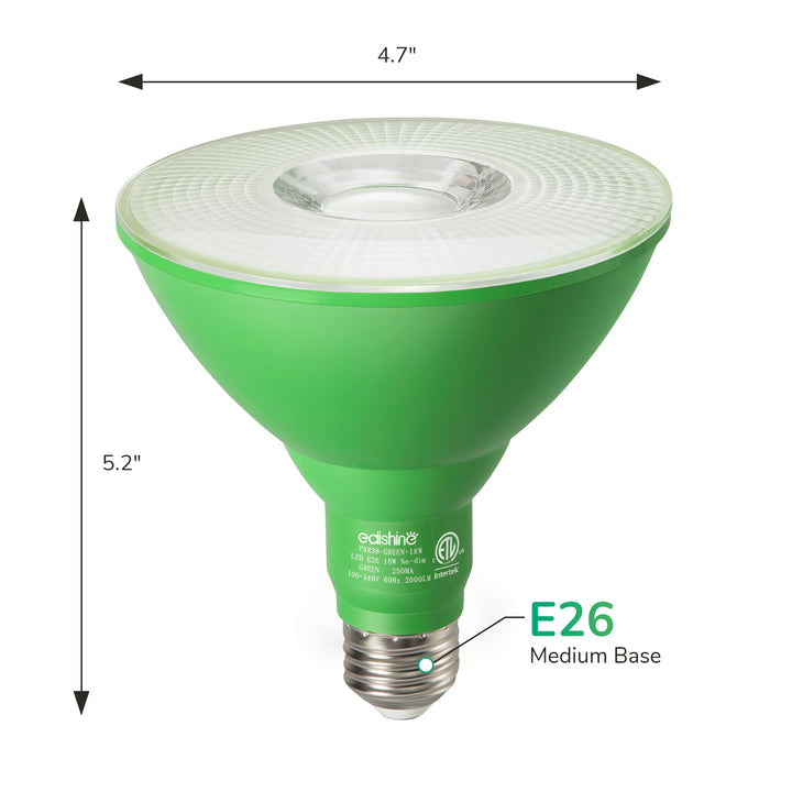 18W Dimmable Green Flood Light Bulbs (2 Pack)-HLBP38E