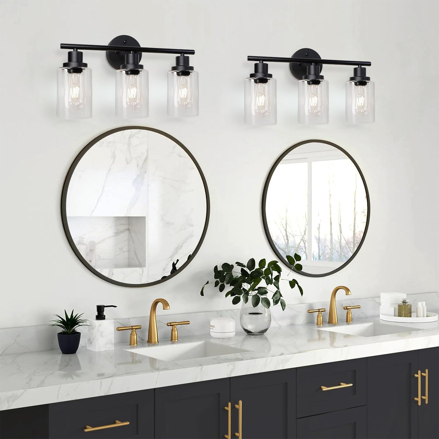 Unicozin Modern Bathroom Light Fixtures, 3 Light Vanity Lights, Black Wall Lamp with Clear Glass for Bathroom, Mirror, Living Room, Bedroom, Hallway, E26 Base