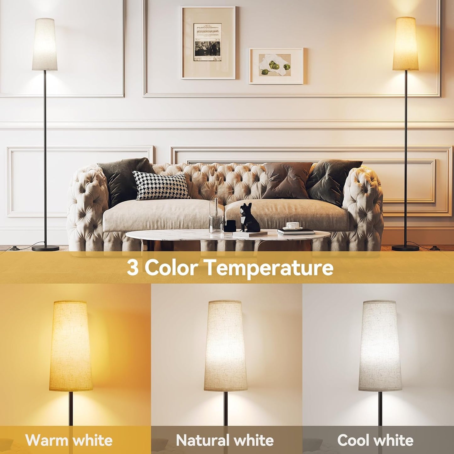 Black Floor Lamp with Adjustable LED Bulb - 3 Color Temperatures
