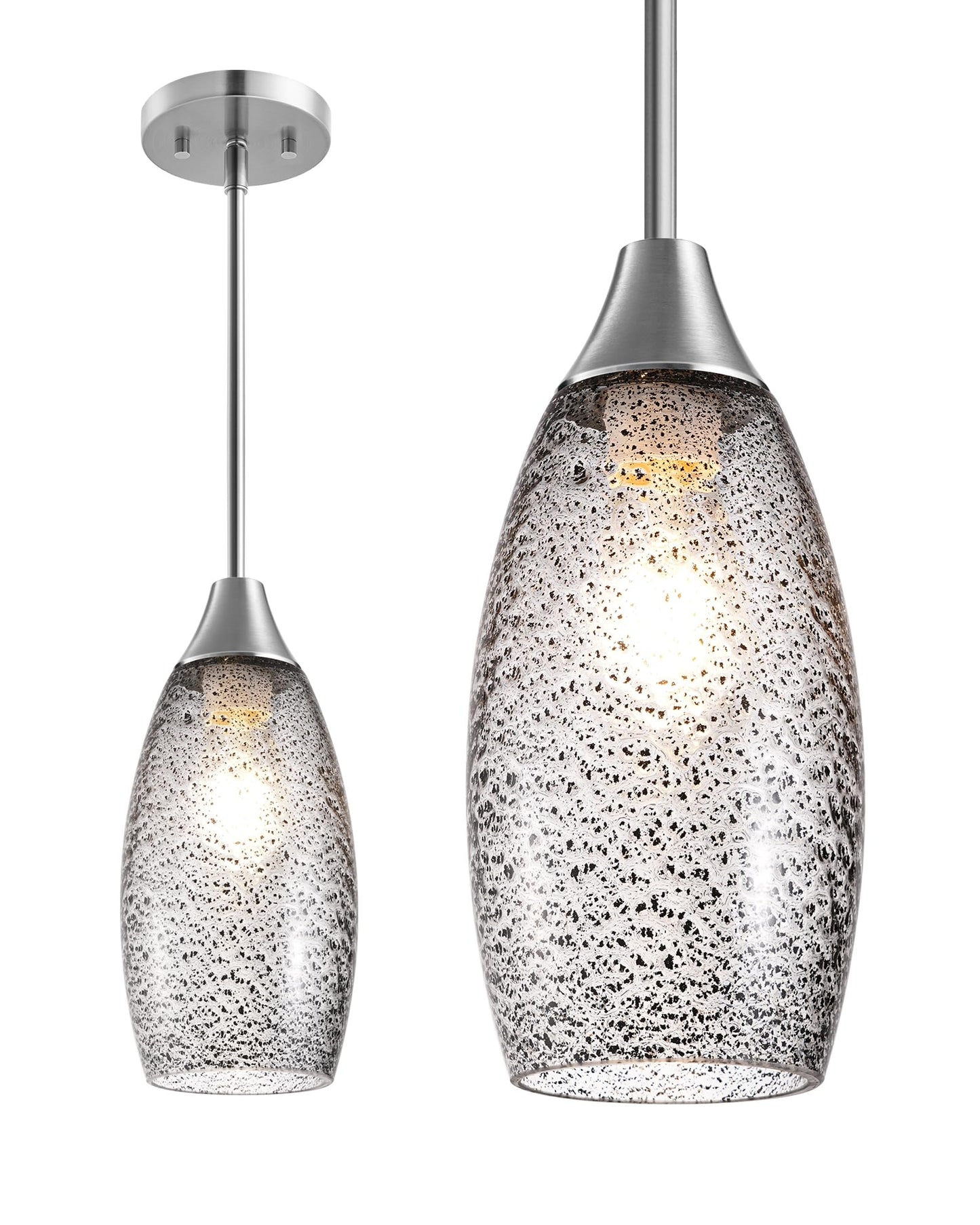 Handcrafted Art Glass Hanging Light, Adjustable Brushed Nickel Rods