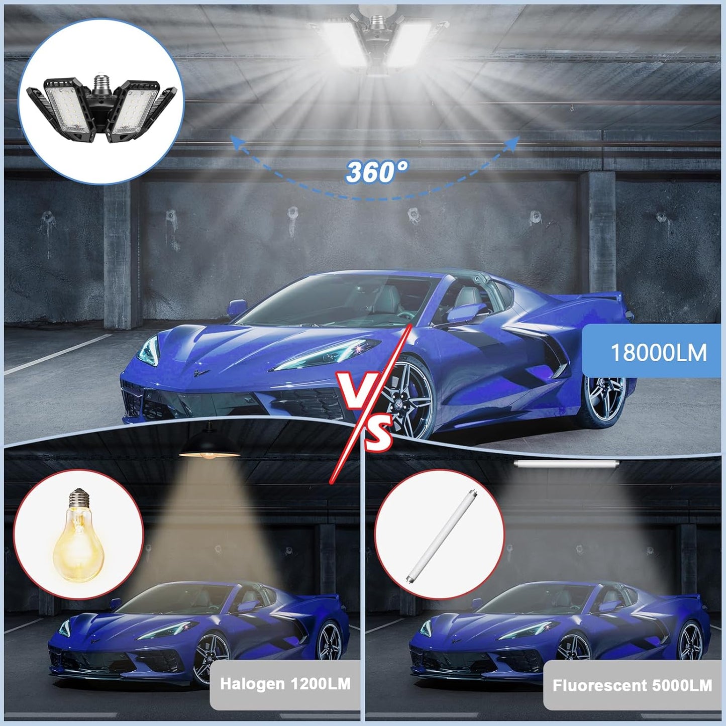 LED Garage Lights Bulb 2 Pack 180W | 18000LM | 6+1 Panels | 6500K