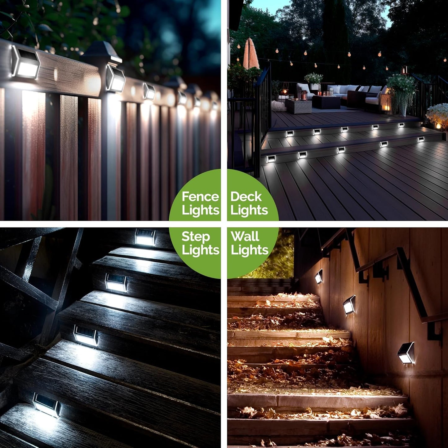 12 Pack Solar Fence Lights - Waterproof LED Step Lighting, Cold White