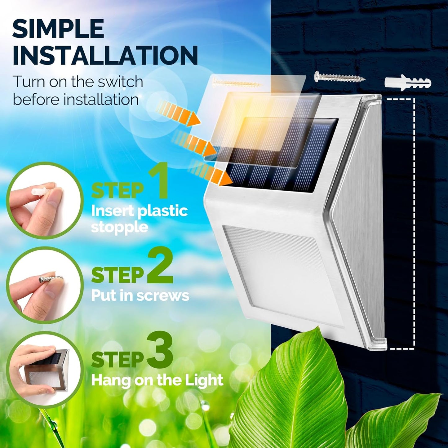 12 Pack Solar Fence Lights - Waterproof LED Step Lighting, Cold White