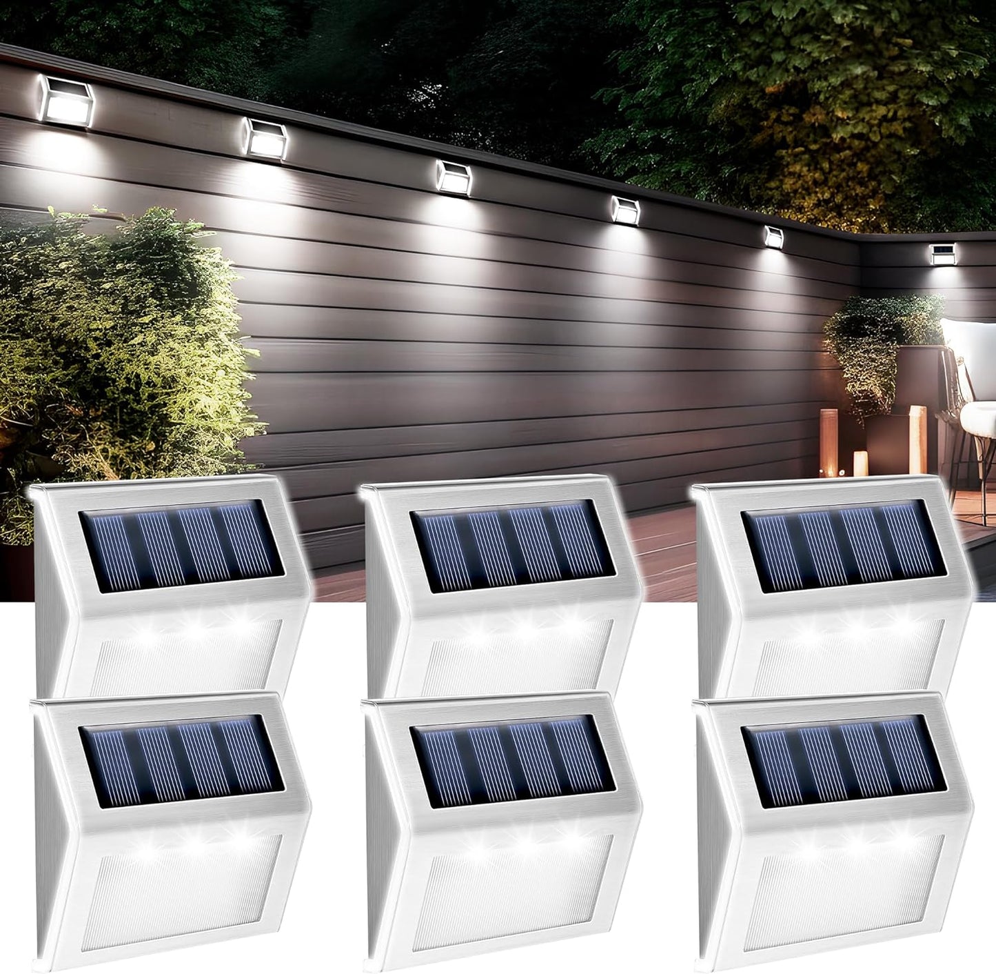 12 Pack Solar Fence Lights - Waterproof LED Step Lighting, Cold White