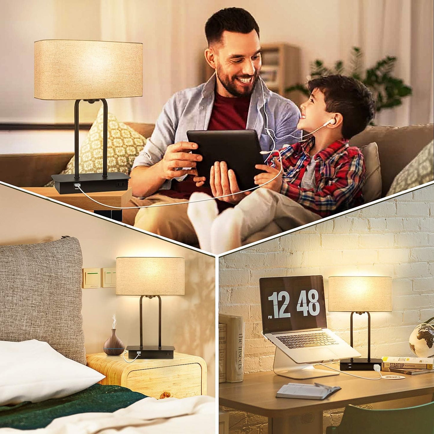 DreamHolder Table Lamp with 3 USB Ports, AC Outlet & Phone Stand