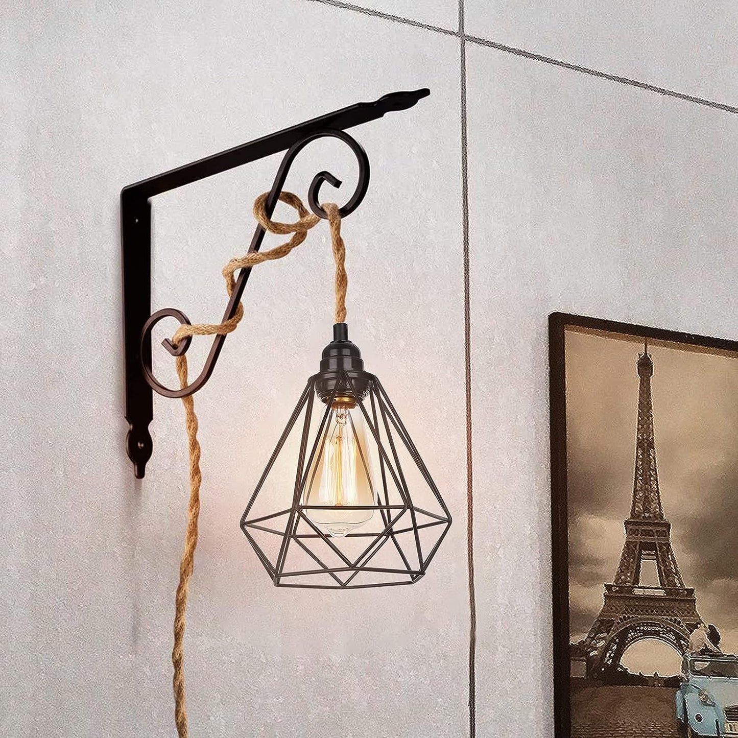 Rustic Hemp Pendant Light, Matte Black theluminousdecor